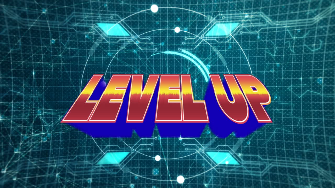 녹색 배경에 데이터 처리를 통해 레벨을 올리는 애니메이션