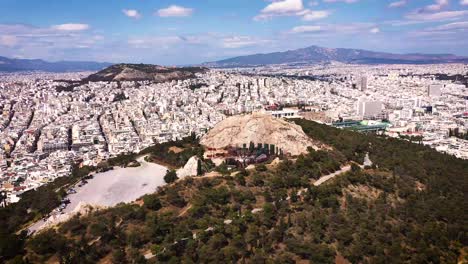 lycabettos the highest hill in athens view from birds eye view filmed by drone