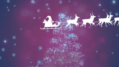 Animation-of-santa-in-sleigh-over-christmas-tree