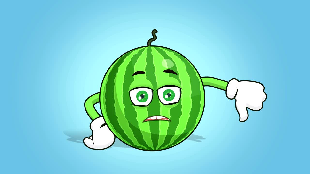animación de cara de sandía de dibujos animados pulgares hacia abajo con matte alfa