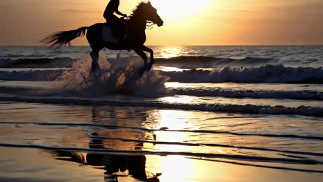 horse riding at sunset on the beach