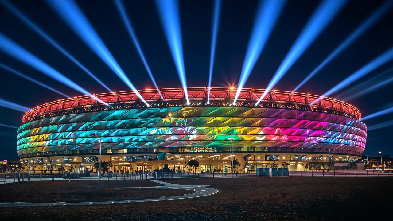 estadio iluminado por la noche