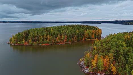 flying over an island on a lake in valkeakoski finland