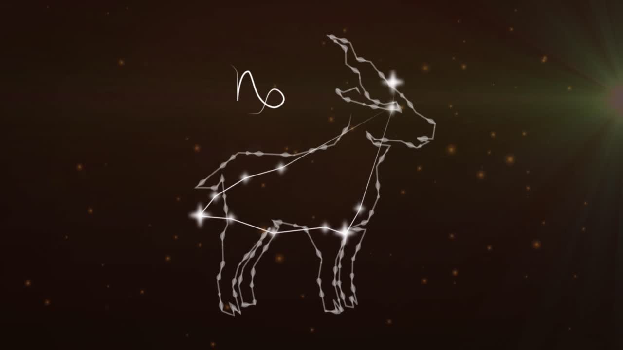 animación del signo de la estrella de capricornio en nubes de humo en el fondo.