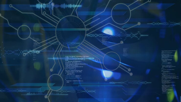 Animation of network of connections and data processing over server room