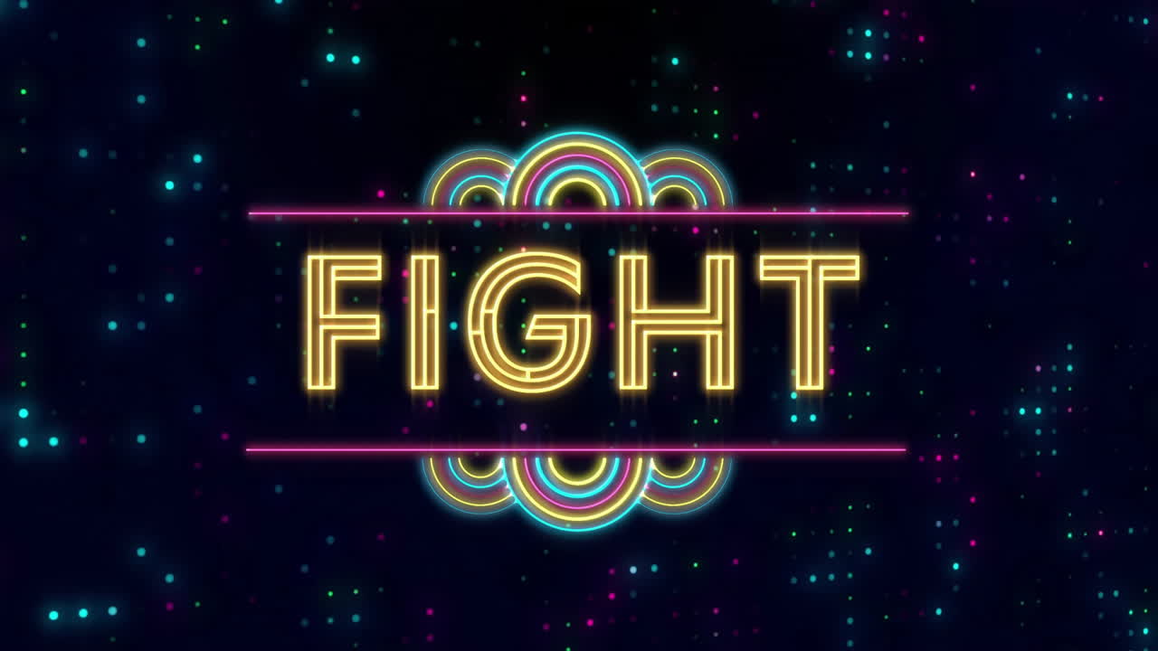 Animation of neon fight text over light spots