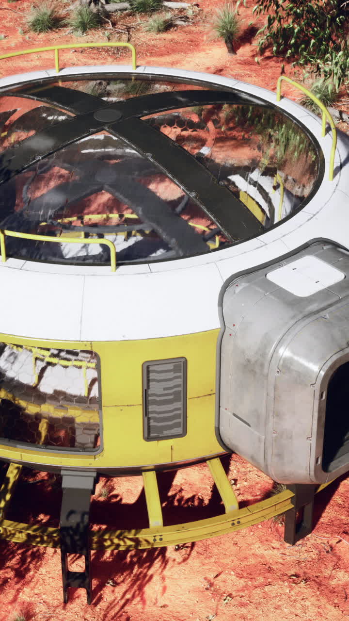 una nave espacial futurista en un paisaje desértico