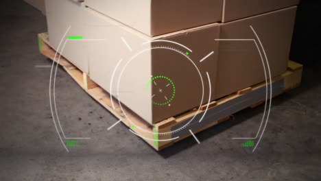 animation of scope scanning over cardboards in factory