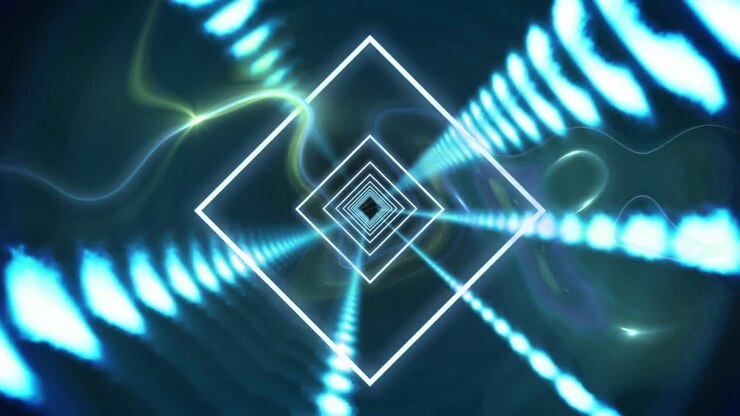 Animation of digital tunnel over neon shapes moving