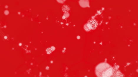 animation of multiple molecules and chemical elements floating on red background