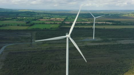 aerial view of wind turbine farm over the irish landscape, energy production- 4k aerial shot