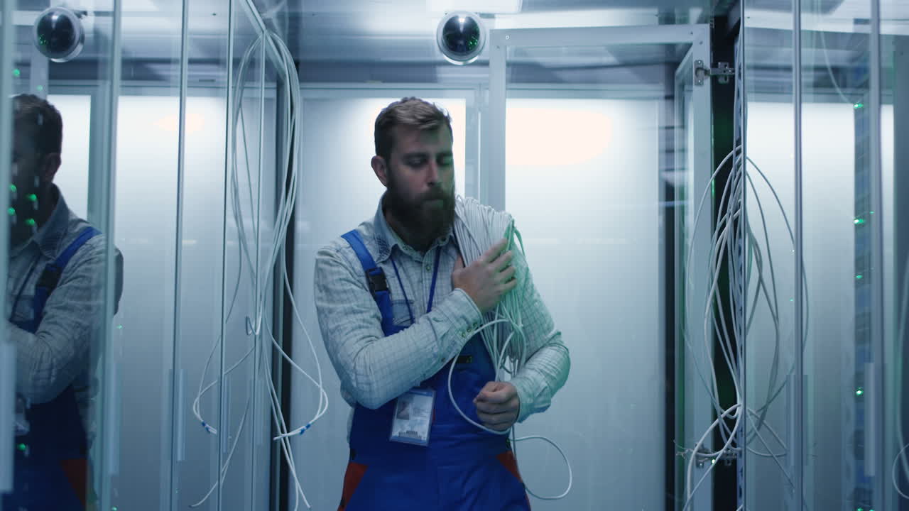 Technician working in a data center