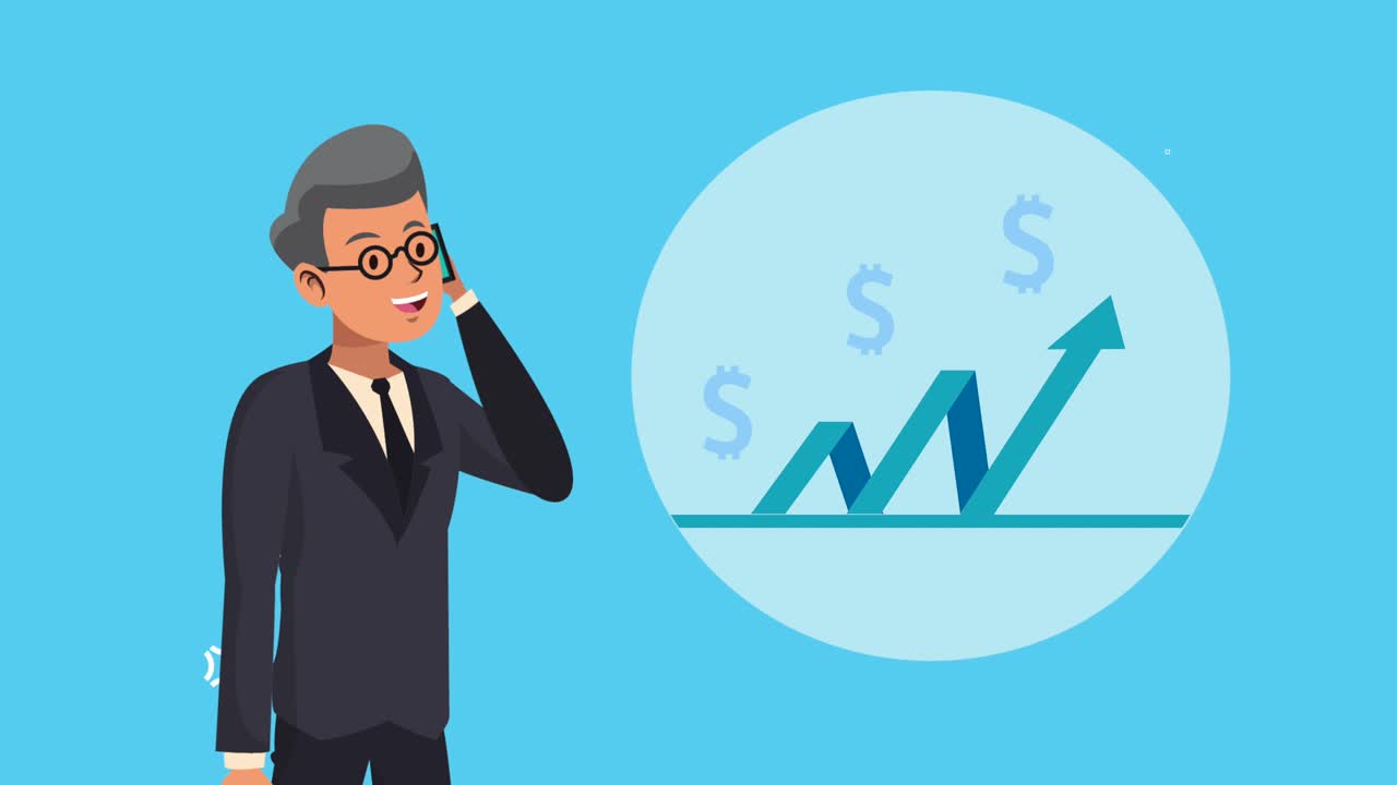 statistics arrow with businessman worker animation