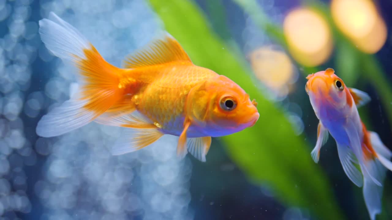 금붕어 먹고 침을 뱉는 슬로우 모션 클로즈업