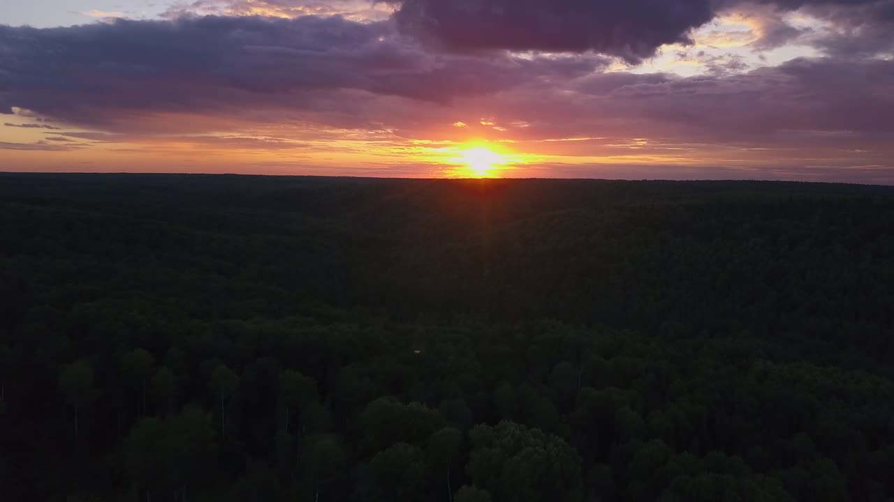 puesta de sol sobre un bosque