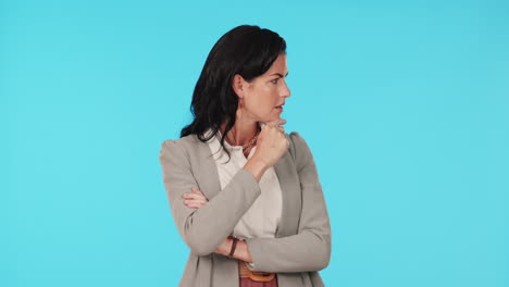 business woman, thinking and hand on chin