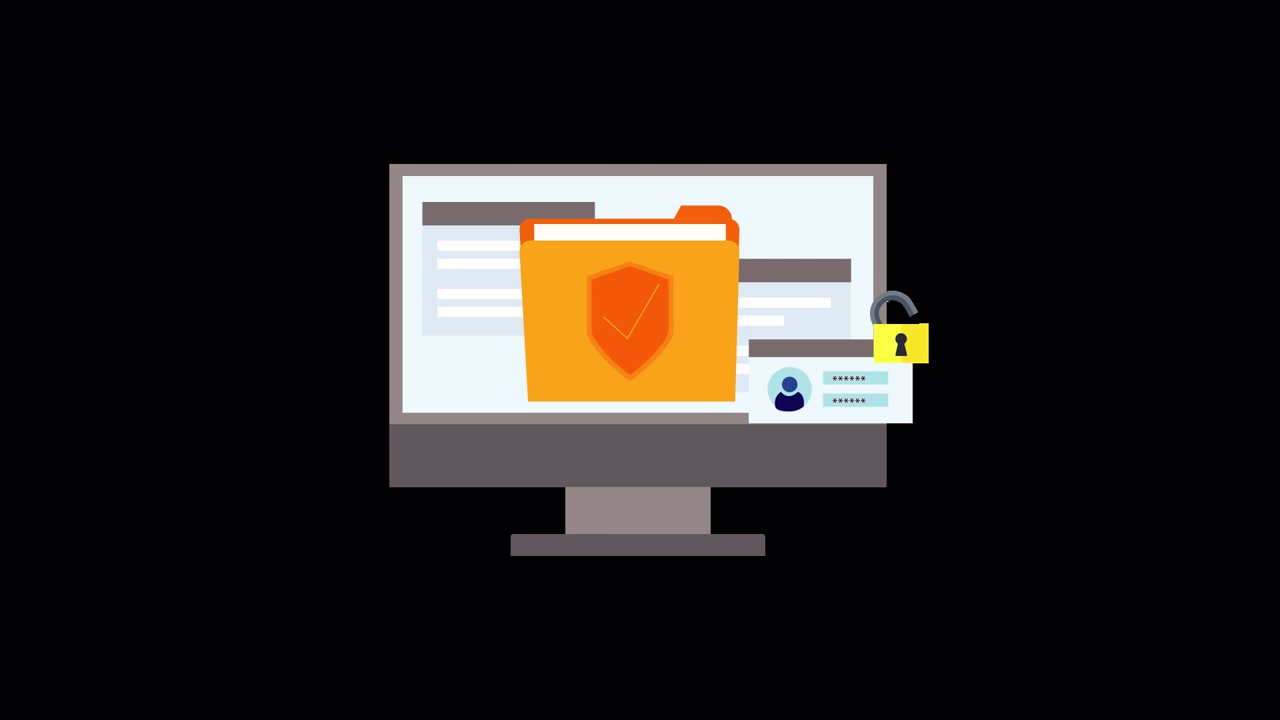 Computer Monitor Displaying Secure Data Folder and User Authentication