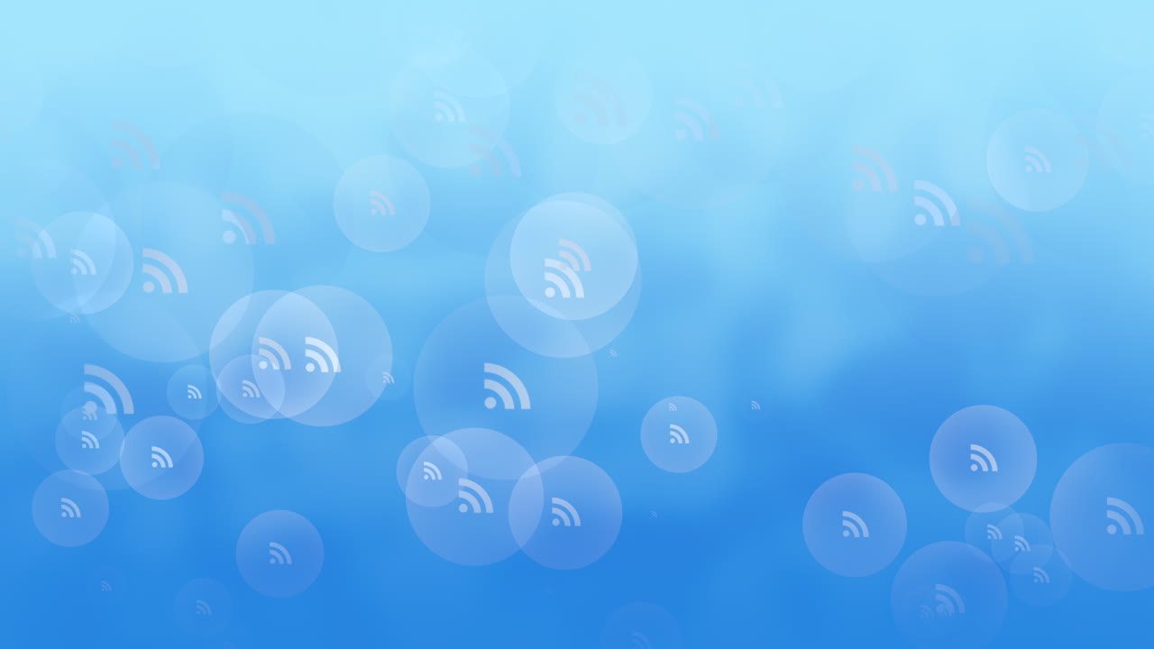Flying social feed icons pattern on blue gradient