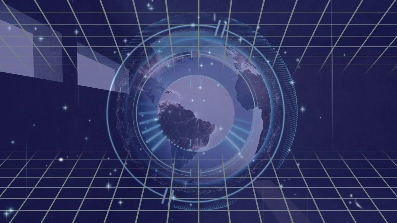 Animation of globe with scope scanning over shapes