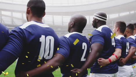 animation of confetti falling over football team at stadium