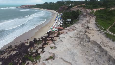 aerial drone shot of pipa beach brazil