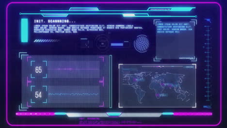 animation of scopes scanning and data processing over dark background