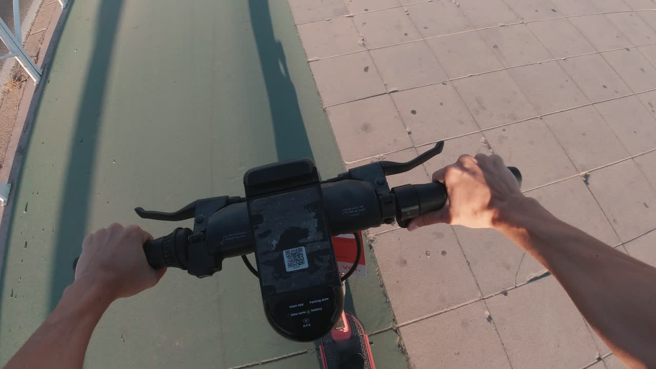 POV sevilla electric scooter mobility early morning commute morning ride