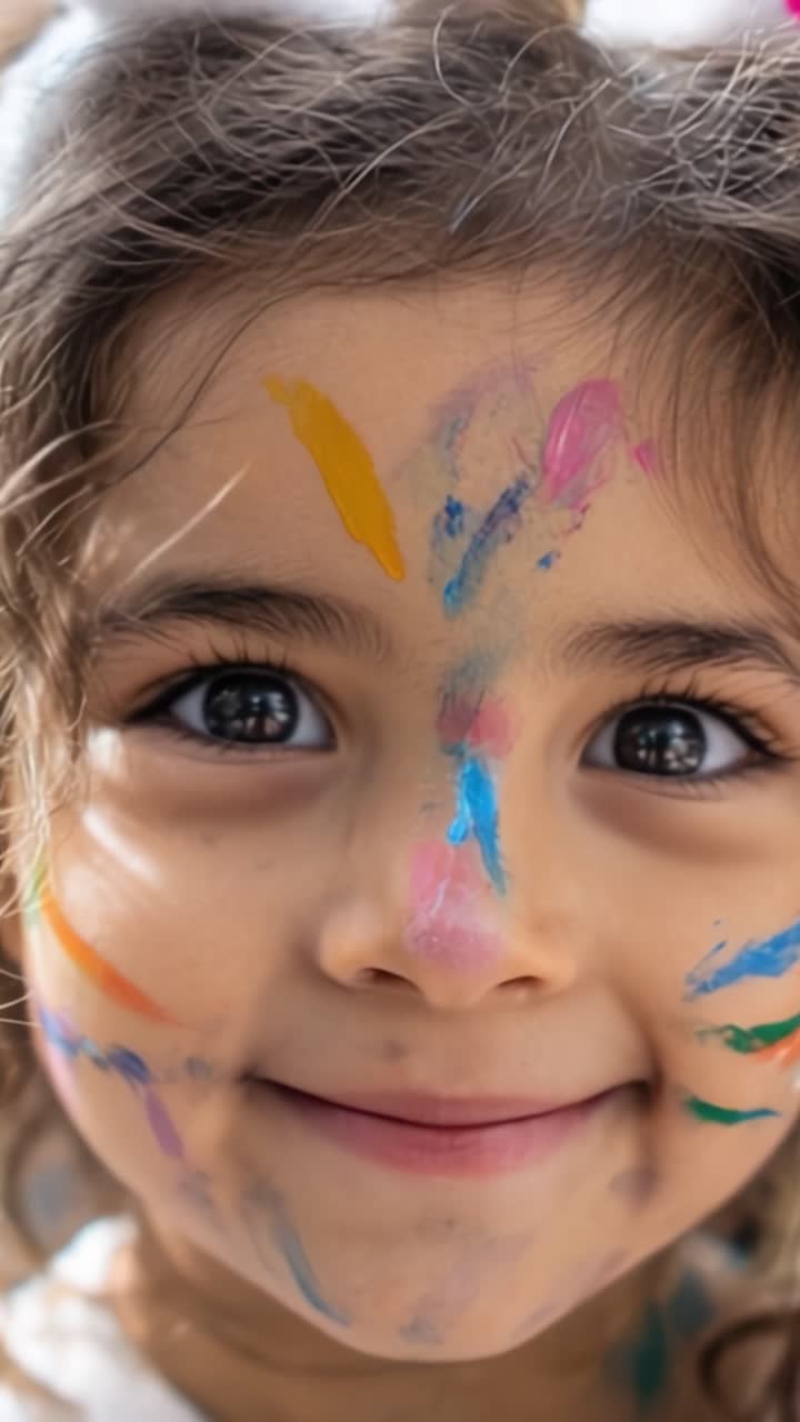 Niño alegre con pintura facial colorida capturado en dos cuadros, retratando pura felicidad y creatividad infantil a través del arte, la expresión y la risa.