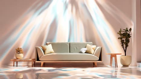 -Flüssiger-Psychedelischer-Lichteffekt-Im-Modernen-Wohnzimmer-Innendesign,-3D-Rendering-Animation