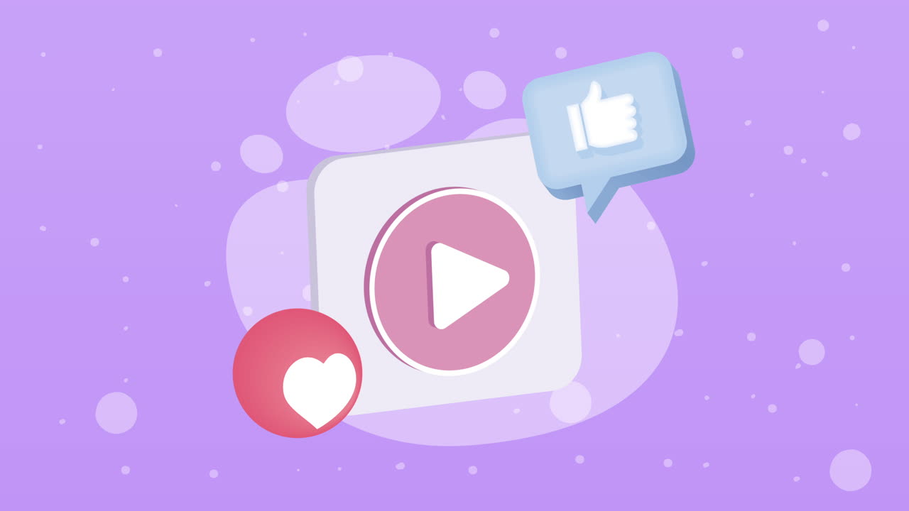 미디어 플레이어 버튼과 심장을 가진 엄지손가락