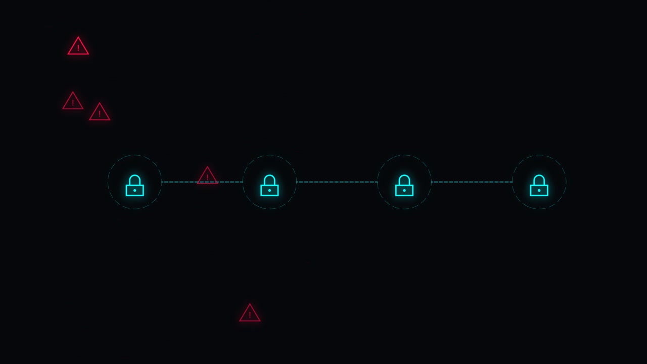 Digital Security Concept with Glowing Padlock Icons and Warning Symbols
