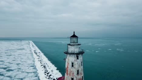 red light flashing on top of lighthouse