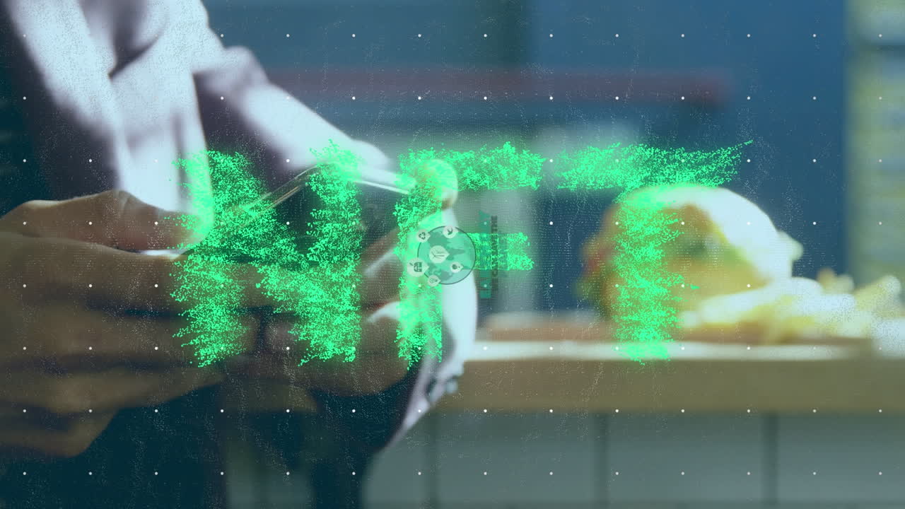 스마트폰을 사용하는 사업가 중간 섹션에 대한 nft와 지구의 날 텍스트 배너의 애니메이션