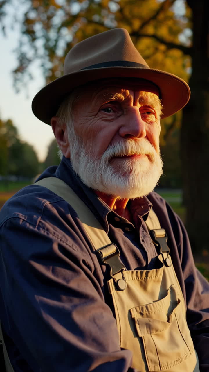 Elderly Man in Park at Sunset