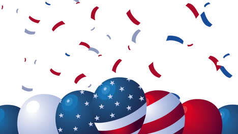 usa celebration day animation with balloons hellium and confetti