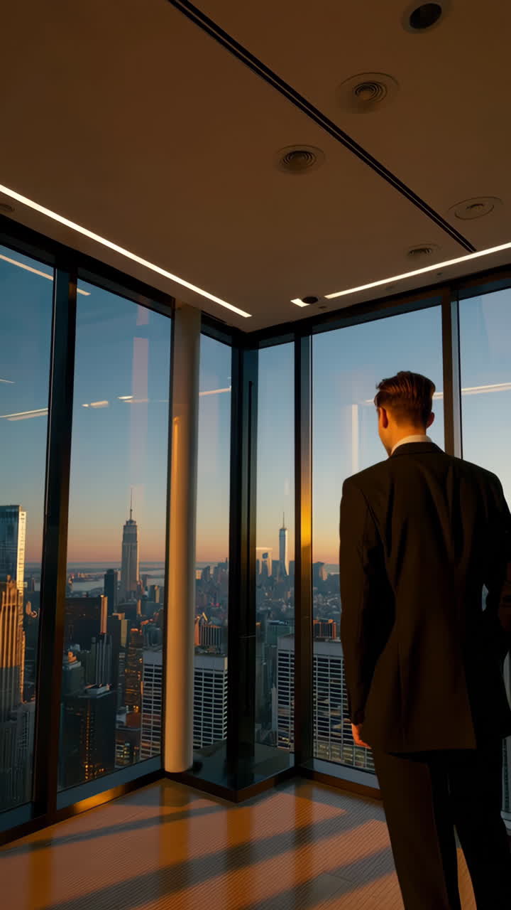 Stunning Cityscape View from a High-Rise Office in NYC at Sunrise/Sunset