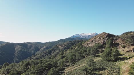 Aerial-view-of-Sierra-de-Las-Nieves-from-the-side-of-Tolox,-moving-upwards