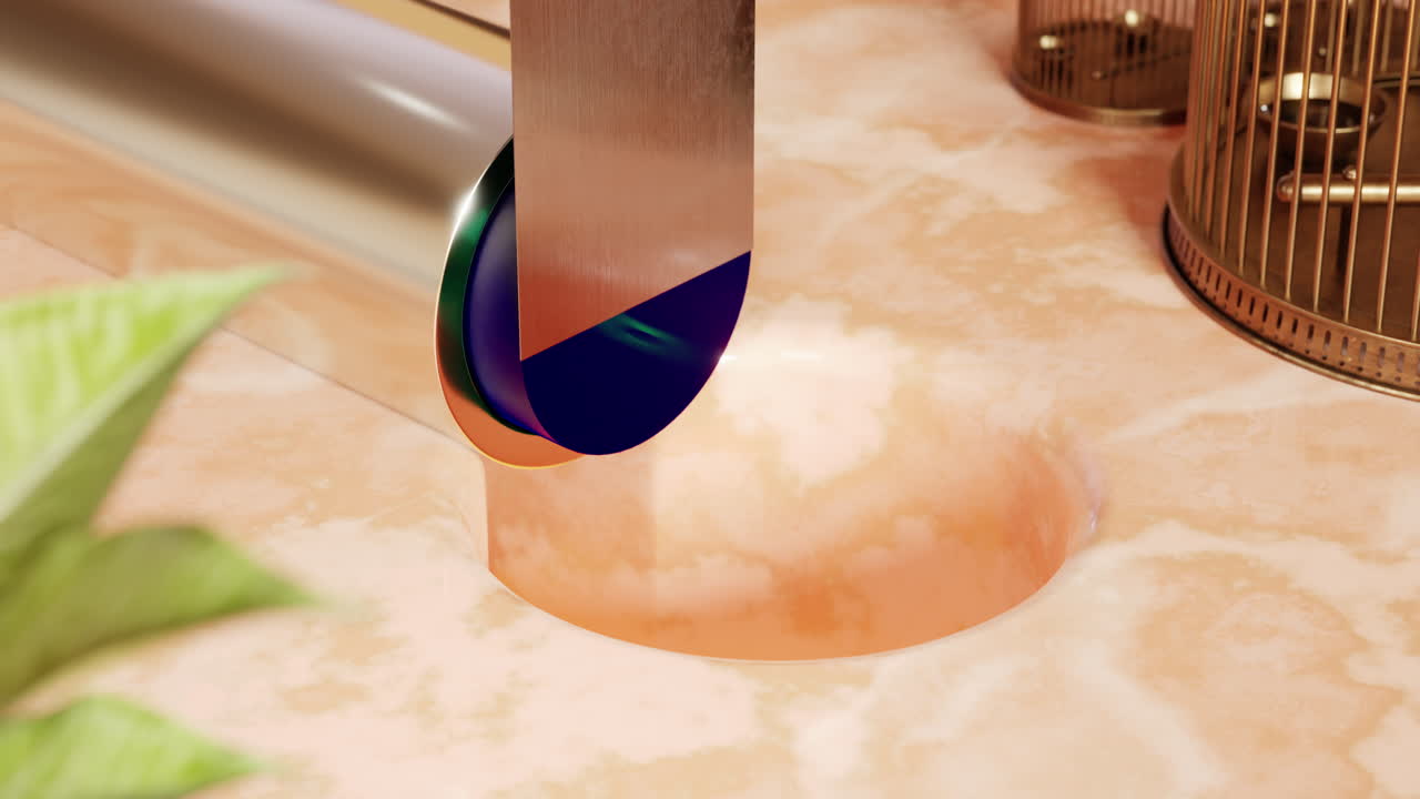 Sharp knife cutting violet substance. 3d animation loop
