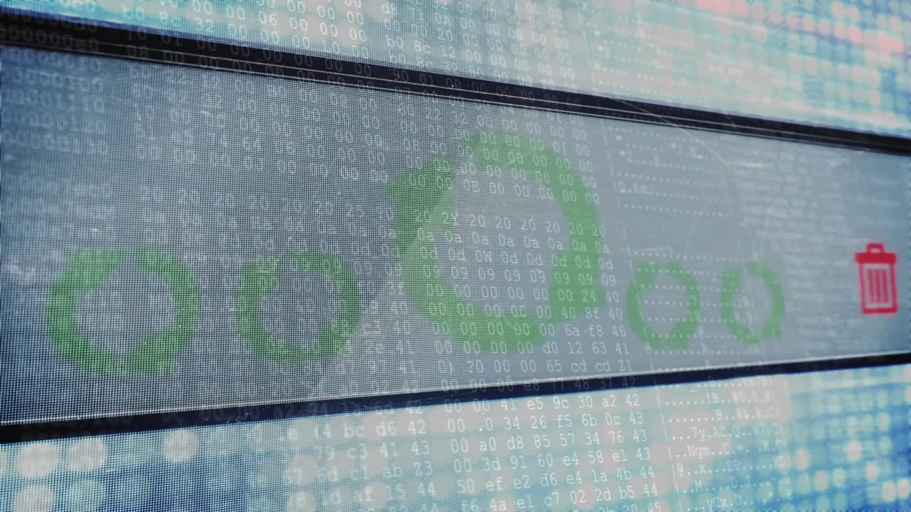 Animating trash bin icons over binary code background