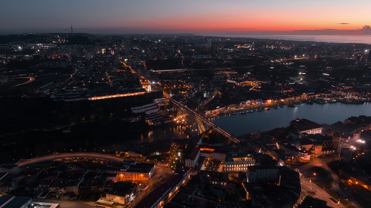 Porto, Portugal at Night - Aerial View