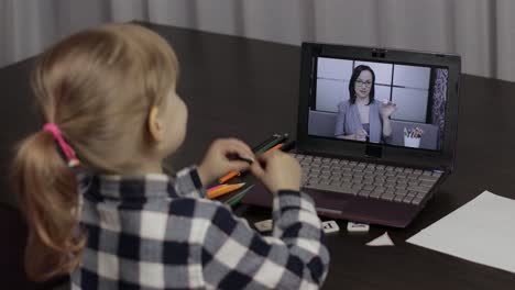 Children-distance-education-on-laptop.-Online-lesson-at-home-with-woman-teacher