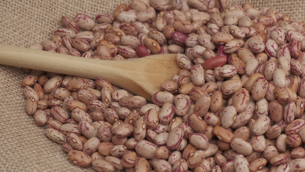 Dry red beans and wooden spoon, organic agriculture