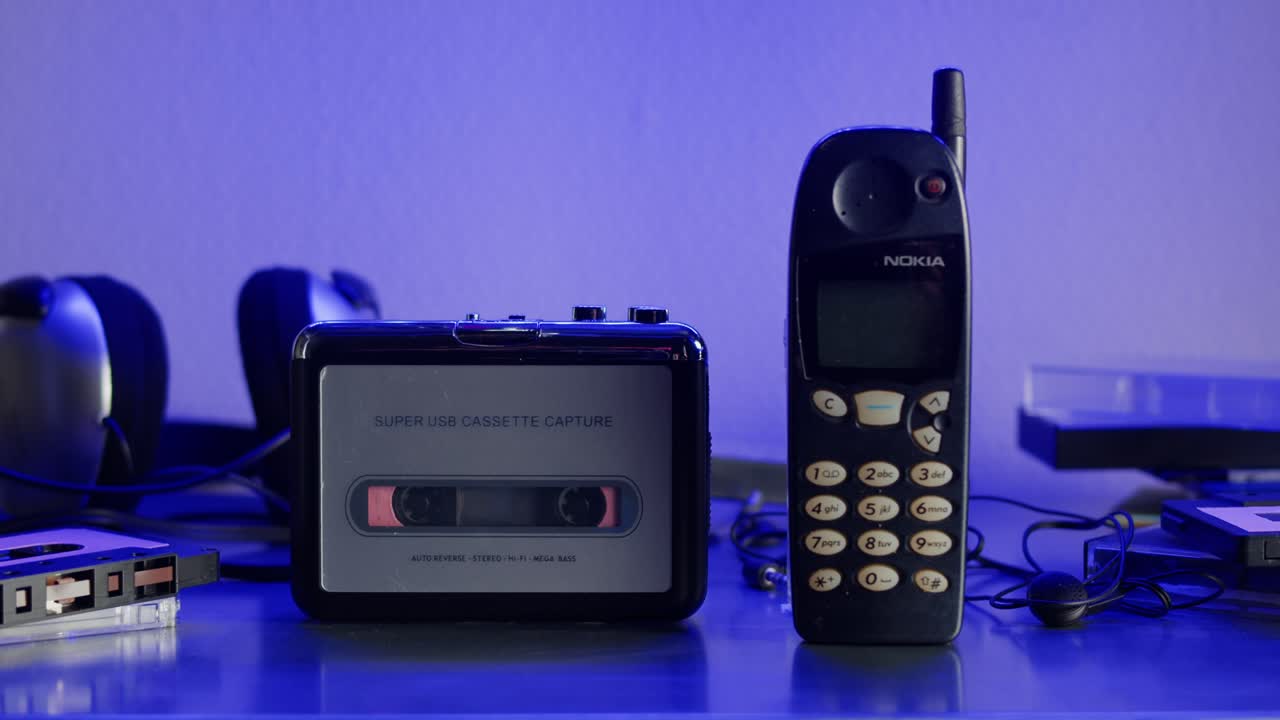 Vintage Tech: Cassette Player, Nokia Phone, and Headphones