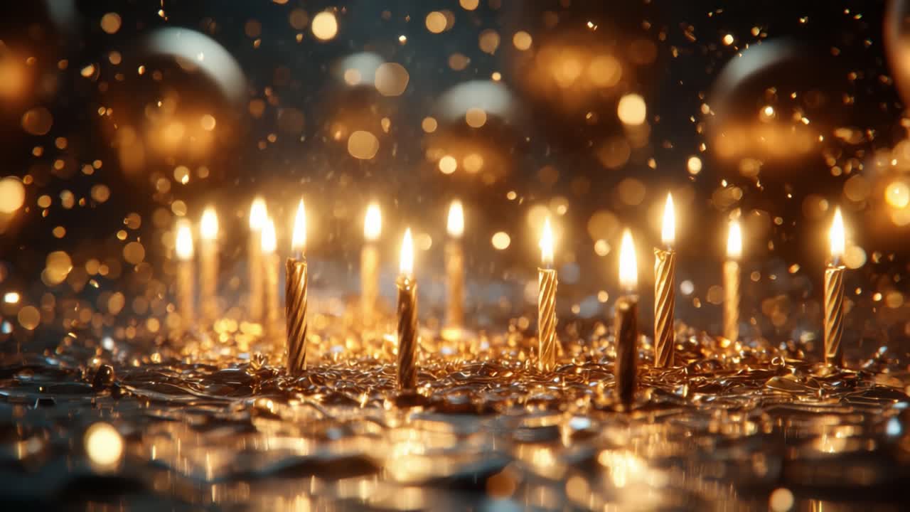 A mesmerizing display of flickering candles set against a shimmering gold backdrop, creating a magical atmosphere filled with festive joy and celebration