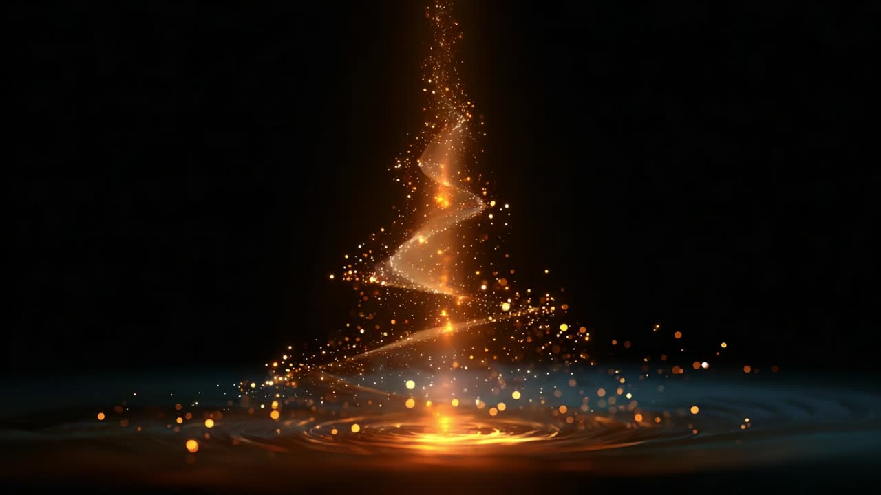 Uno spettacolo affascinante di luci e movimento: scintillanti turbinii dorati che si innalzano da una piscina profonda, creando un effetto magico che cattura l'essenza della meraviglia e dell'eleganza in un ambiente enigmatico