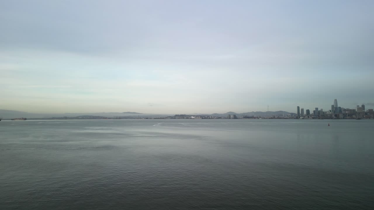 Slow rotating drone view captures the downtown San Francisco.