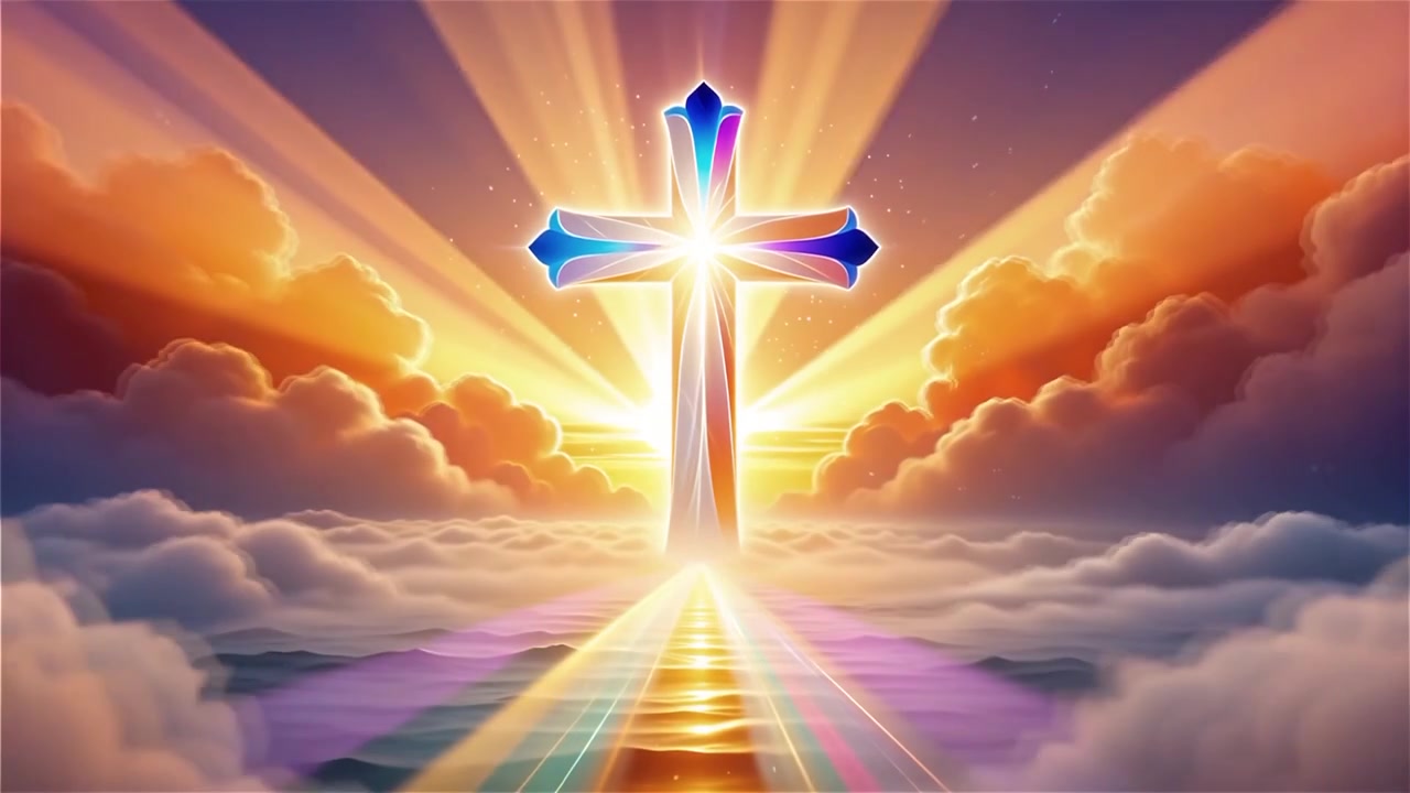 Croce Cristiana Luce Celestiale Sfondo per il Culto.