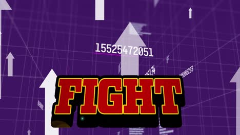 Fight-text-over-multiple-changing-numbers-and-arrow-moving-upwards-against-purple-background