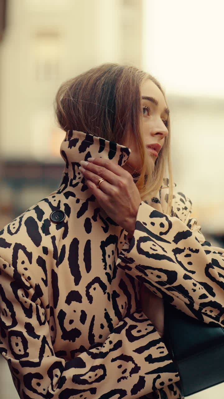 Stylish Woman in Leopard Print Coat