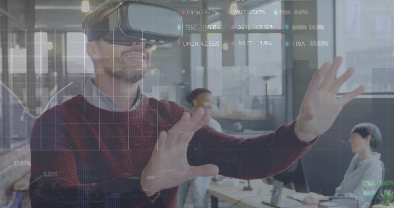 Animation af databehandling over forskellige forretningsfolk på kontoret